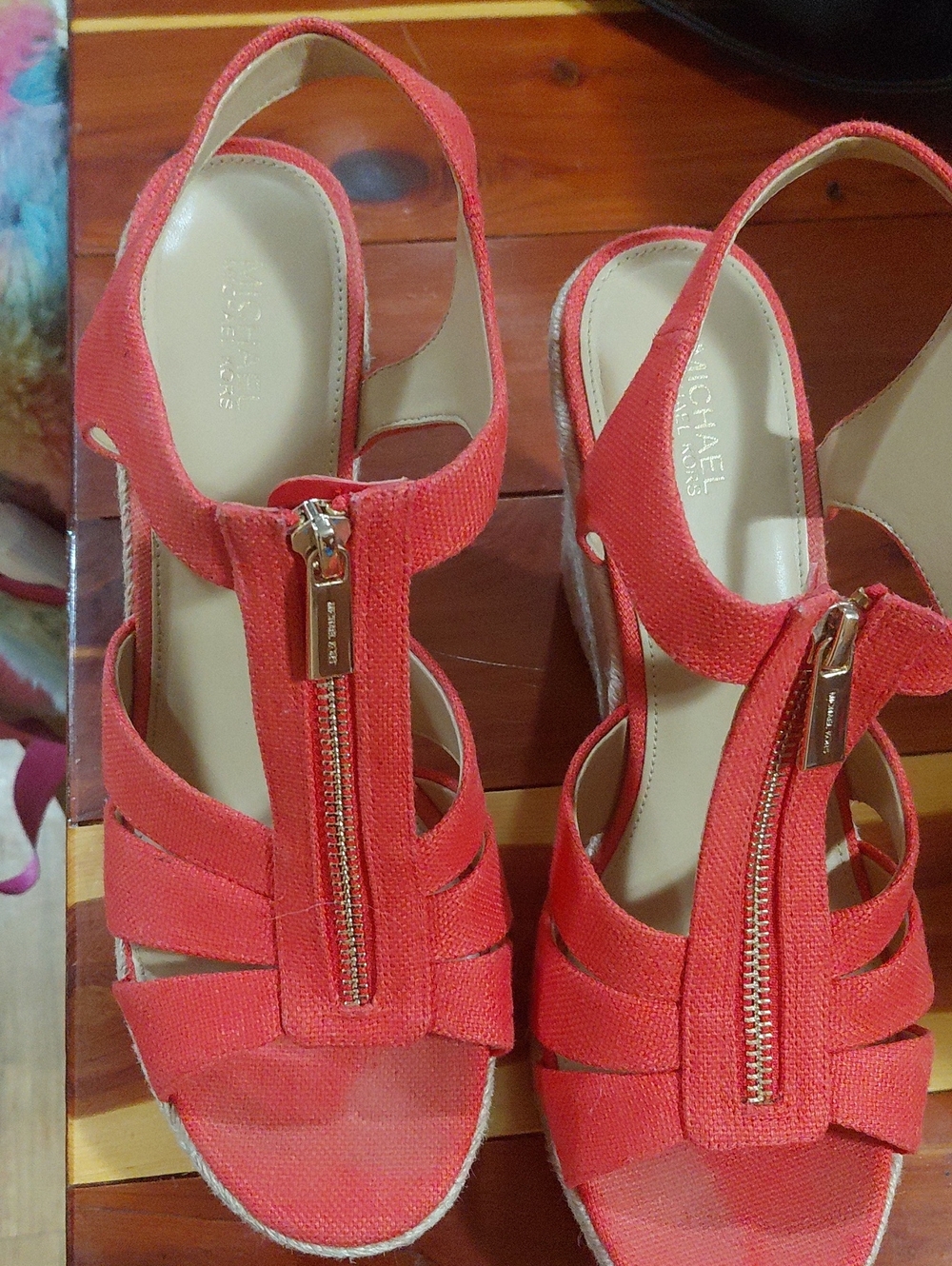 Michael Kors Coral Slingback Wedge Sandals with Front Zip